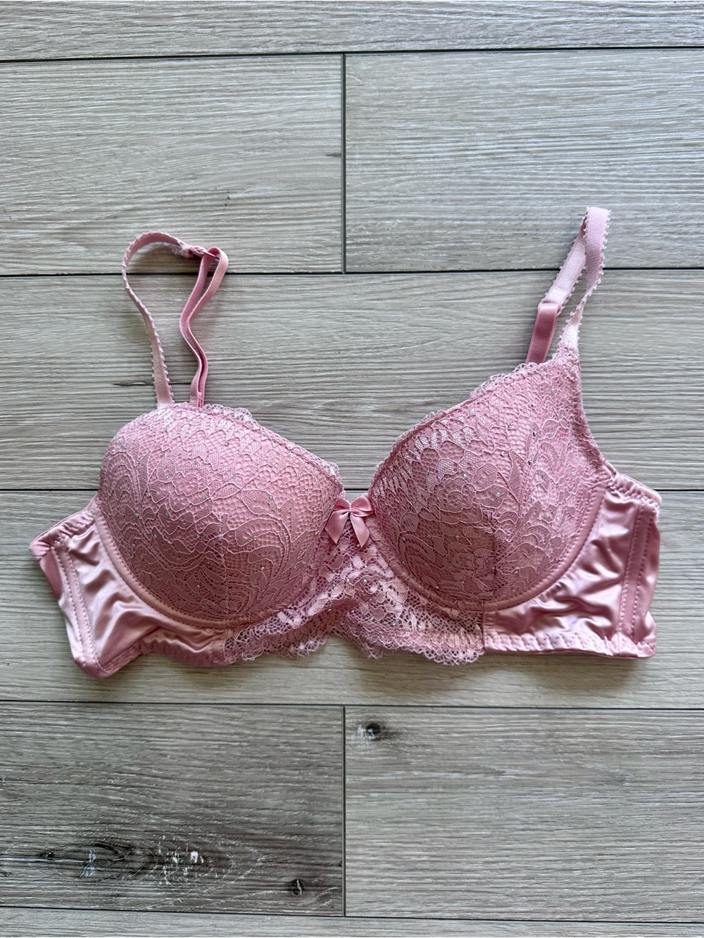 Marilyn Monroe Pink Lace Push-Up Bra with Satin Panels